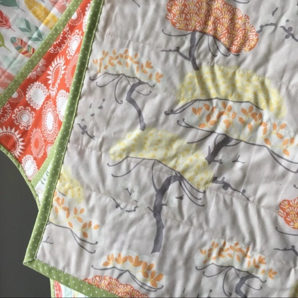 Handmade Quilt Woodland Nursery Fall Woodland Rustic Deer Orange Green